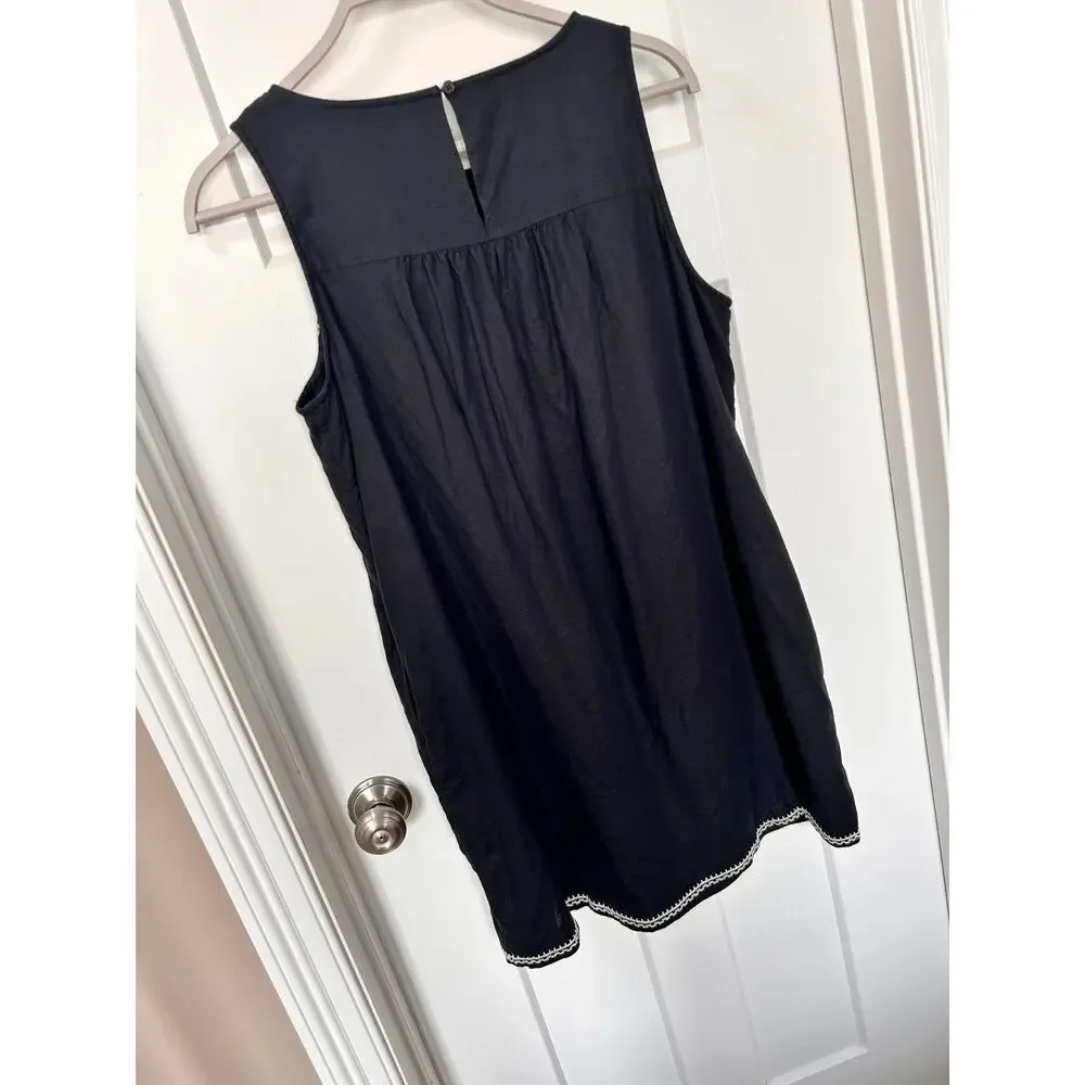 J. Crew Women's Embroidered Floral Cotton-Linen Mini Dress Black Size‎ Medium